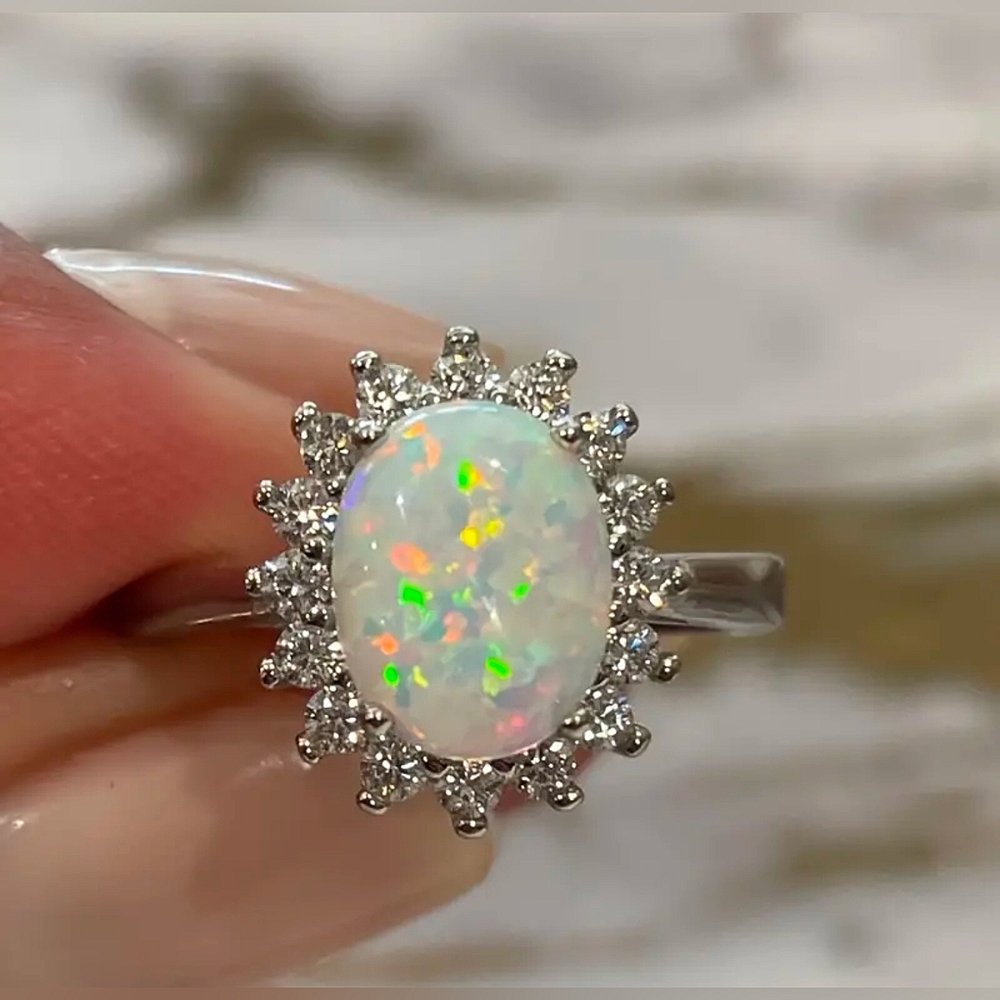 Oval Opal-esque & Clear CZ Ring